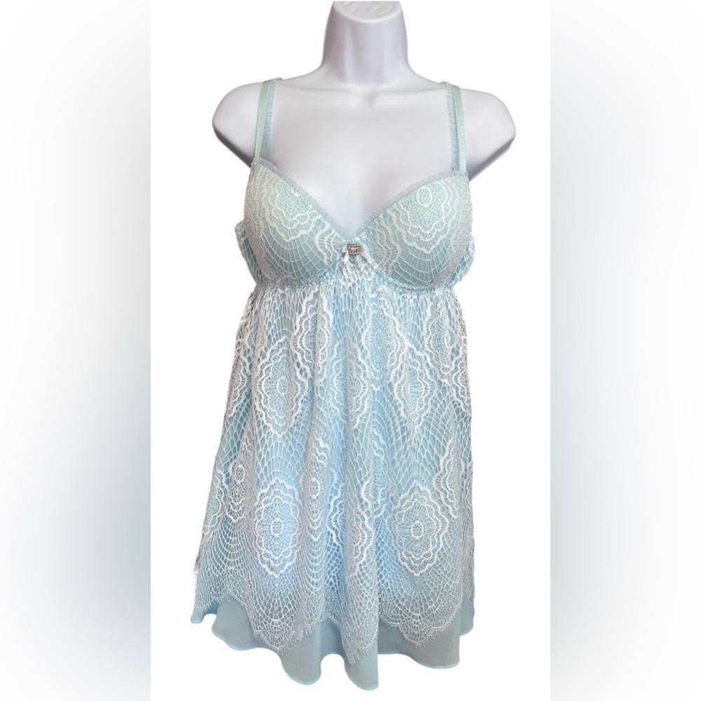 Seductive Wear By Cinema Etoile Babydoll Bridal Blue White Lace Sz‎ Large